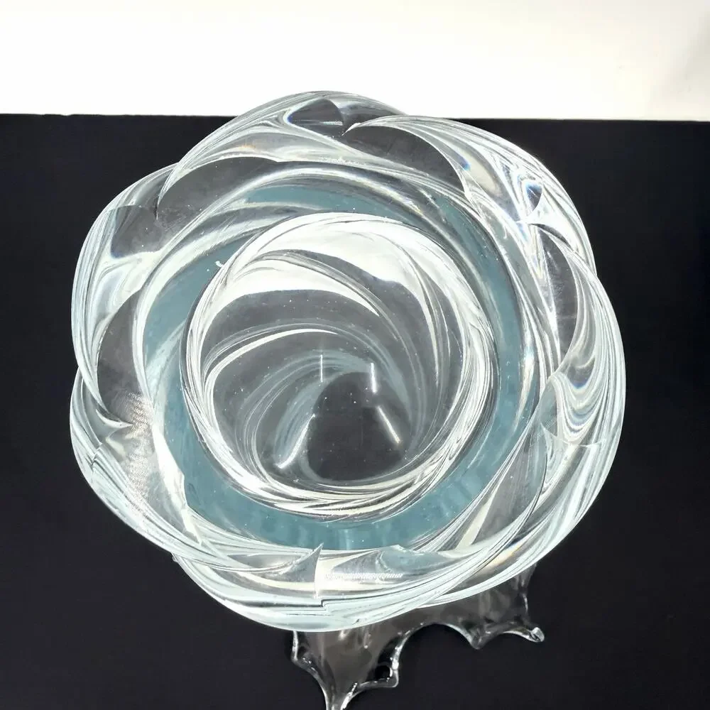 Vintage MCM Murano Archimede Seguso Twisted Clear Glass Vase Flared Rim